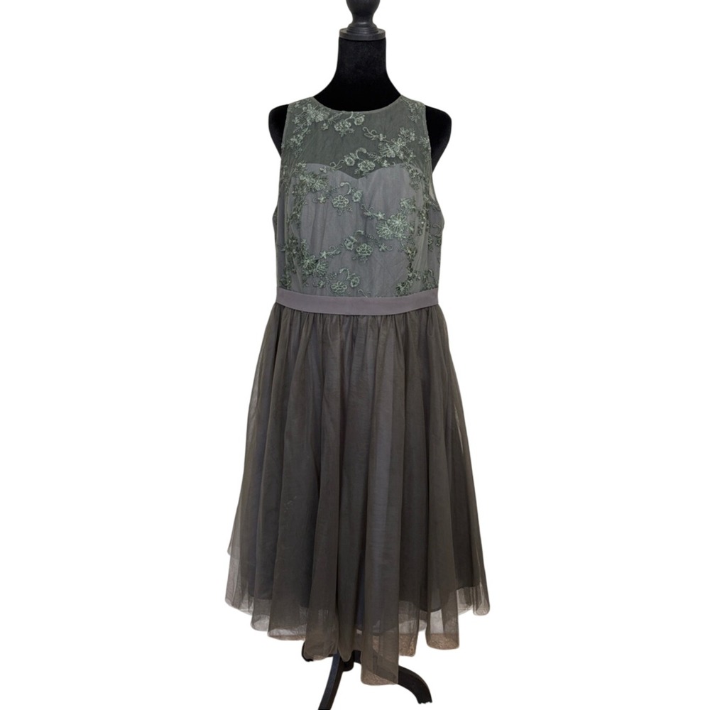 Azazie Gray Floral Applique Tulle Cocktail Dress Prom Bridesmaid 14